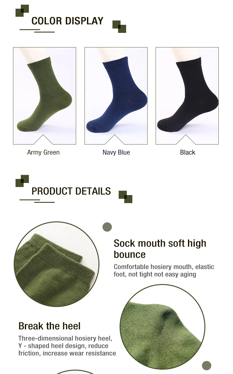 Custom Middle Crew Army Green Military Socks Double Needle Cotton Crew Socks